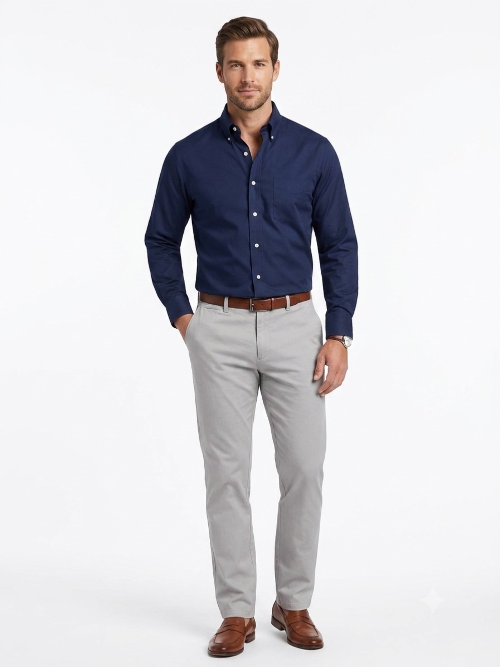 Stafford Men's Long Sleeve Button-Down Dress
Shirt - Navy Blue